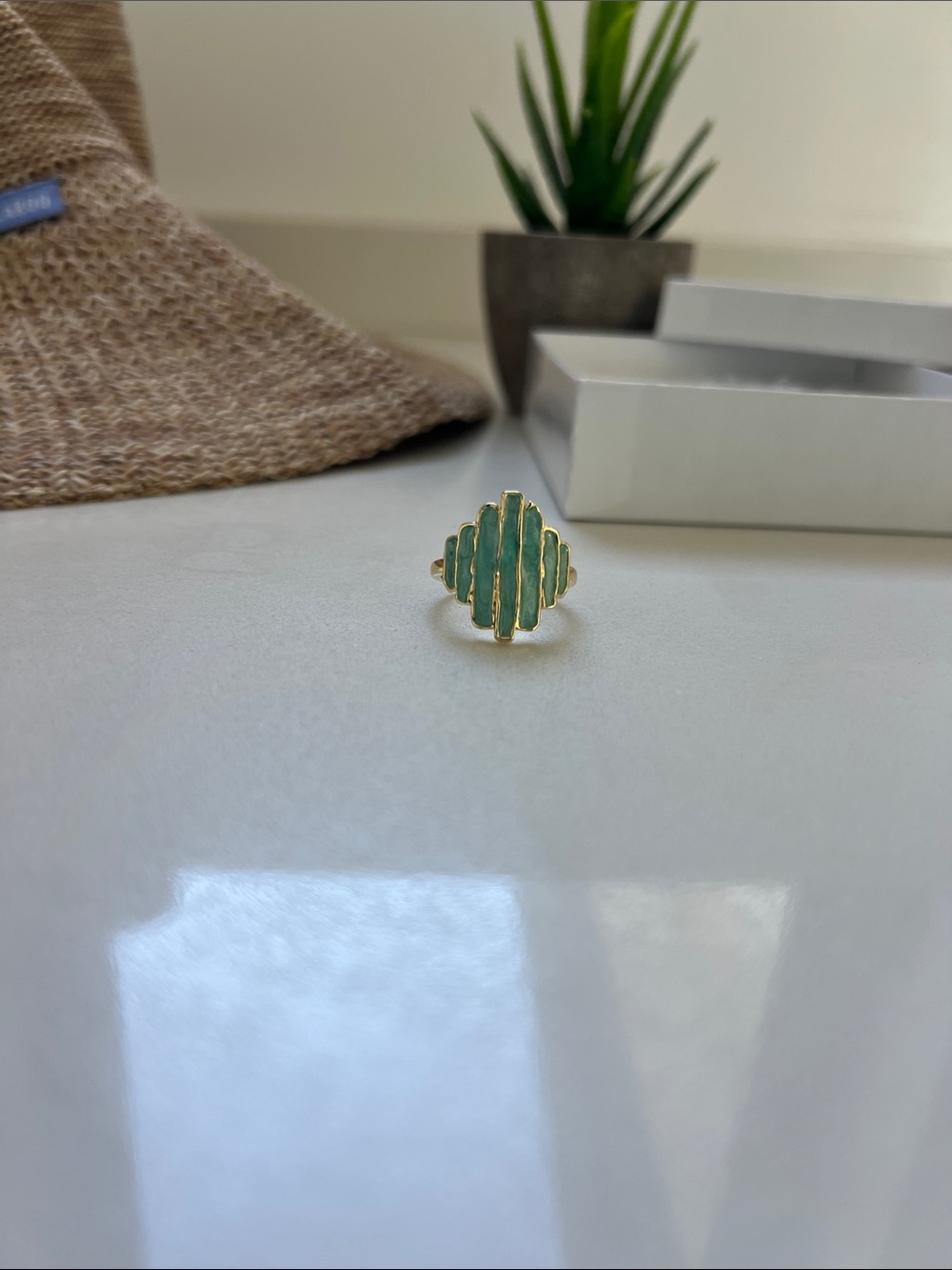 Gold Ring with Turquoise Color Inlay - Women Jewelry - Picture 3 of 4